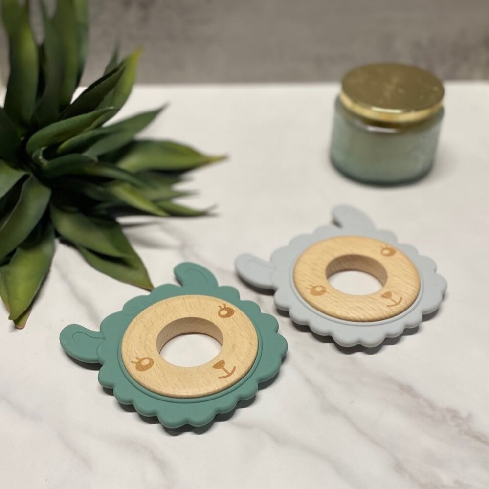 Llama Baby Teether Toys Set of 2, Green, Gray, Sensory Baby Toy, Farm Animals